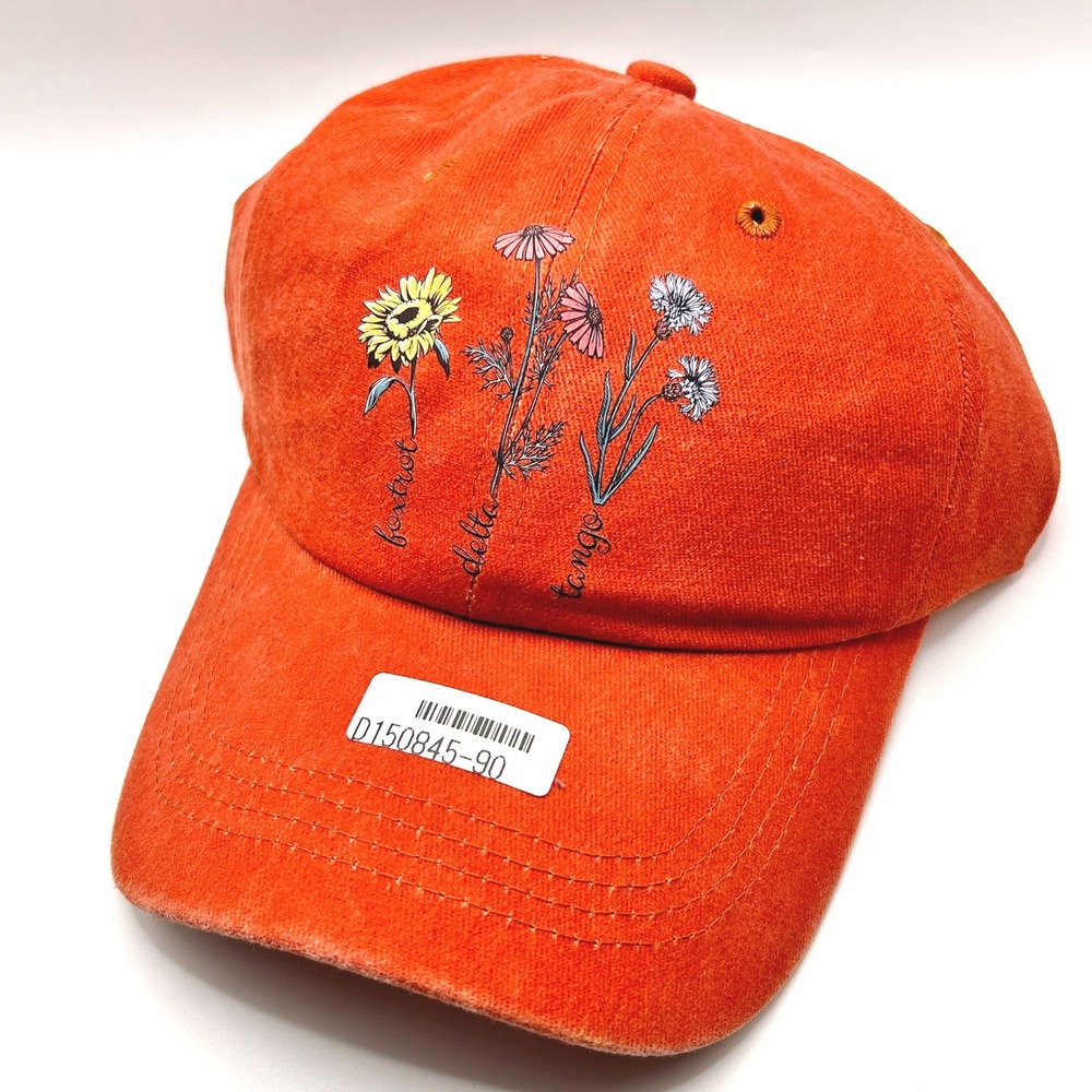 Foxtrot Delta Tango Baseball Hat Women OS Orange Wildflower Floral Dad Cap SEO